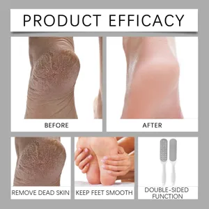 Double-sided stainless steel foot file for dead skin removal and smooth foot care.