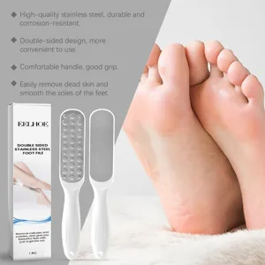 Double-sided stainless steel foot file detail, professional callus remover tool for smooth heels.
