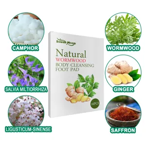 Natural wormwood body cleansing foot pad detail featuring herbal ingredient extracts for relaxation.