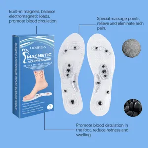 Magnetic acupressure insoles detail showing clear arch support, massage points and built-in magnets.