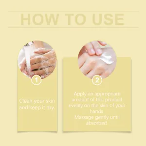 Hand cream usage instruction detail graphic showing step by step application guide.
