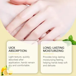 Hand cream detail showing quick absorption and long-lasting moisturizing effect for soft skin.
