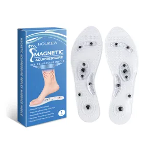 HOUKEA magnetic acupressure massage insoles with box, clear arch support reflexology inserts.