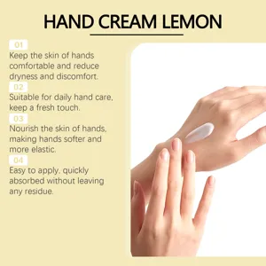 Lemon hand cream detail showing creamy texture and hand application for deep moisturizing.