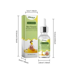 Detailed view of the South Moon bee venom nail treatment serum bottle and package with size specs.