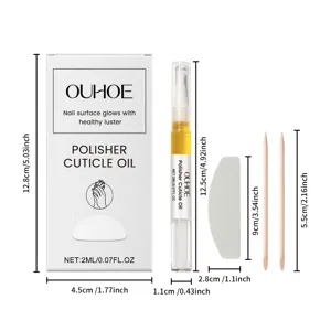 OUHOE nail cuticle oil pen set detail with size dimensions and smooth filing tools.
