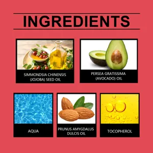 Gedetailleerde ingrediënteninfographic met natuurlijke plantaardige oliën voor nagelriemverzorging.
