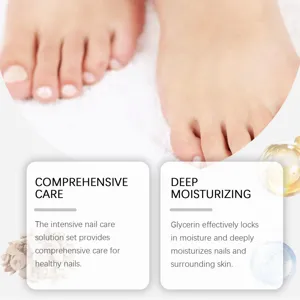 Nail care solution set for comprehensive care and deep moisturizing of nails and skin.