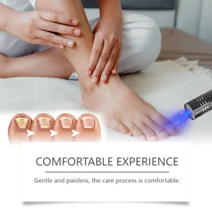 Portable nail care device detail view showing blue light therapy for gentle nail care.