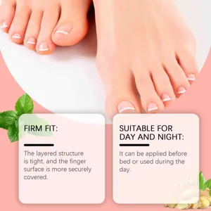 Toenail care patch detail view showing tight layered fit and convenient day-night usage features.