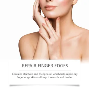 Detail shot showing smooth hand skin care and nail edge repair effect with nourishing formula.
