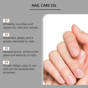 Detail view of nail care oil pen showing nourishing hand and cuticle treatment benefits.