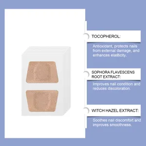 Nail care patch detail showing active ingredients like tocopherol and witch hazel extract.