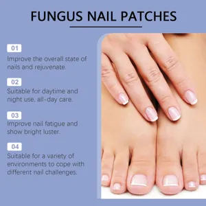 Nail care patch detail view showing clean toes and rejuvenating fungus nail treatment features.