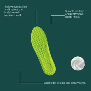 Green massage insole with ergonomic pressure points for daily comfort and sports needs.