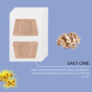 Detail view of nail care patches with herbal ingredients, gentle formula for nail health care.