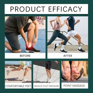 Insoles detail showcasing comfort, foot pressure reduction, and running sports efficacy.