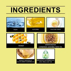 Detailed ingredient chart showing natural plant oils and active components for nail care pen.