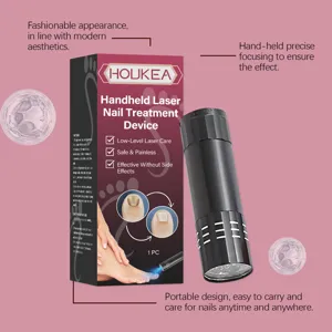 Detail view of handheld laser nail treatment device, portable design for effective nail care.