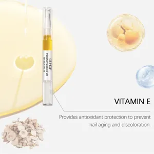 Close-up detail of OUHOE nourishing nail cuticle oil pen with vitamin E for deep nail repair.