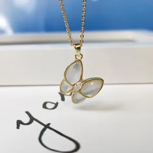 Fashion mother of pearl butterfly pendant necklace gold chain elegant clavicle chain jewelry