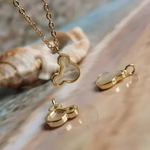Gold titanium steel necklace with cute cartoon mother of pearl pendant chic fashion jewelry