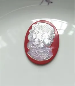 Natural mother of pearl shell cameo pendant for DIY necklace crafting jewelry detail view