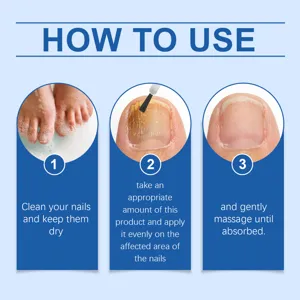 Nail care liquid usage instruction detail graphic showing step-by-step application guide.