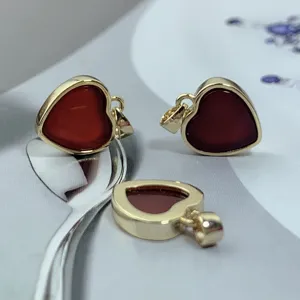 Red agate heart pendant gold plated charm minimalist style fashion jewelry accessory gift