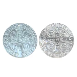 Natural Mother of Pearl Round Cross Pendant St Benedict Medal Shell Jewelry DIY Accessories