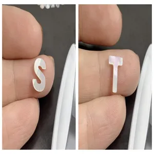 Detailaufnahme von natürlichen Perlmutt Alphabet Buchstaben S und T als DIY Schmuckperlen.