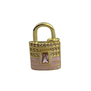 Pendentif cadenas en nacre rose zircon plaqué or 18k accessoire bijoux collier DIY femme