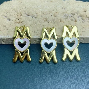 18K Gold Plated MOM Heart Letter Pendant Natural Mother of Pearl DIY Jewelry Findings For Necklace Bracelet Mother's Day Gift Women
