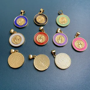 Colorful enamel Virgin Mary pendant charms gold-plated DIY jewelry accessories set.