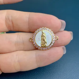 Exquisite Guadalupe shell zircon pendant featuring sparkling pink stones for DIY jewelry.