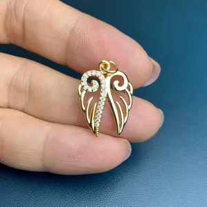 Gold rhinestone angel wing pendant charm for DIY fashion necklace and earrings accessories.