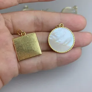 Colgante redondo cuadrado de nacra natural accesorios de joyería DIY abalorio collar