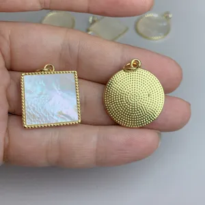 Colgantes redondos y cuadrados de nácar natural para accesorios de joyería DIY y manualidades