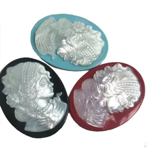 Natural shell cameo pendant oval mother of pearl carved lady portrait DIY jewelry accessories