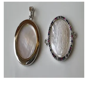Mother of Pearl DIY Jewelry Pendant Component Double Hole Zircon Charm Necklace Accessory
