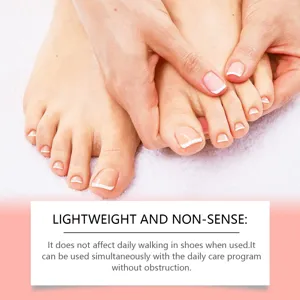Close-up detail of toe care patch application for comfortable daily walking and foot health.