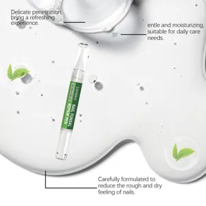 Nail repair pen detail shot showing liquid texture and botanical ingredients for daily care use.