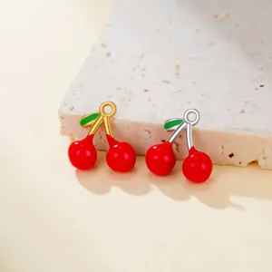 Stainless steel cherry charm pendant detail view for DIY handmade necklace earrings making.