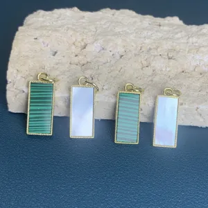Pendentif Rectangulaire en Cuivre Turquoise Synthétique Nacre Charme Accessoire de Bijoux DIY pour Collier Boucle d'Oreille