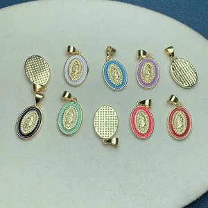 Pendentif ovale en émail plaqué or bijou religieux accessoire DIY pour collier de femme