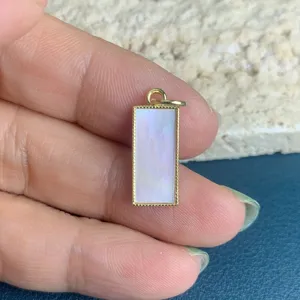 Pendentif rectangulaire en nacre blanche monture dorée charm pour fabrication de bijoux DIY