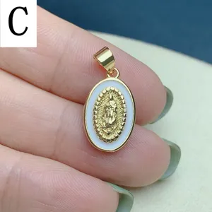 Pendentif Guadalupe en émail ovale doré collier religieux accessoire de bijoux DIY.