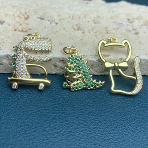 Mode Cuivre Zirconia Dinosaure Chat Pendentif DIY Bijoux Accessoires Micro Incrusté Zircon Charme Pour Collier