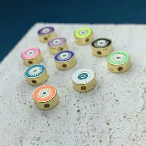 Perles rondes en métal mauvais œil double face colorées pour fabrication de bijoux