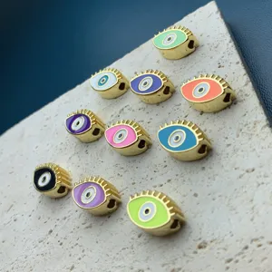 Perles en metal emaille oeil malefique colore pour colliers et bracelets faits main DIY.